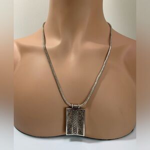 Bali-Byzantine Sterling Chain w/Relief Rectangle Pendant & Hook Clasp Necklace